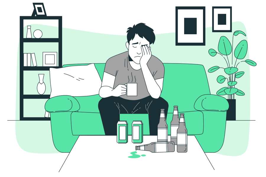 Young adult grappling with alcohol substance use disorder.